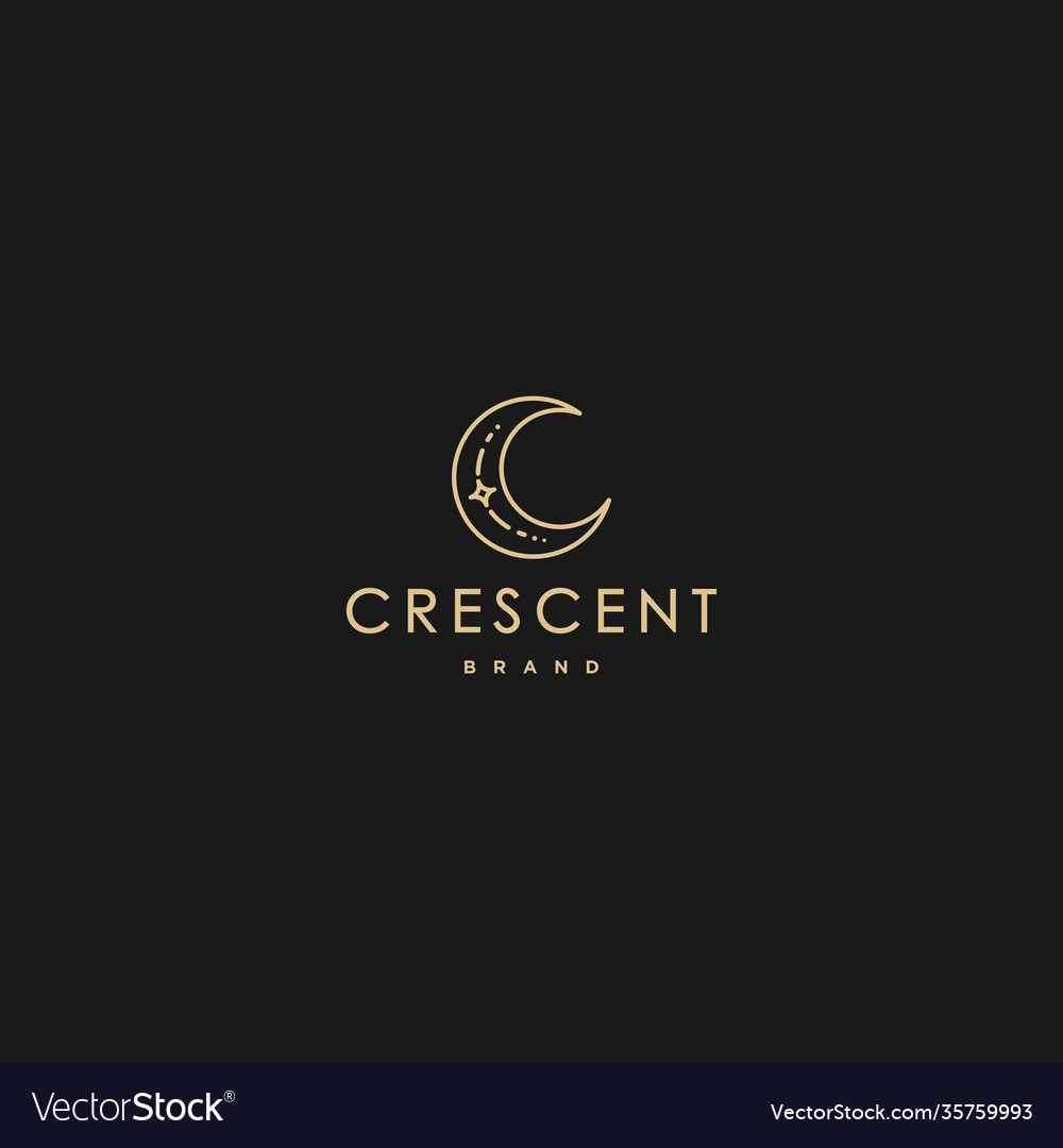 Elegant crescent moon and star logo design line vector image Elegant crescent moon and star logo design line
