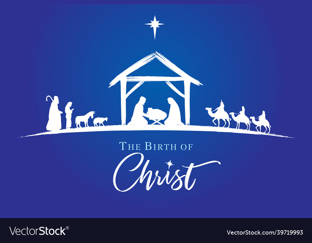 Nativity scene white silhouette jesus in manger Vector Image