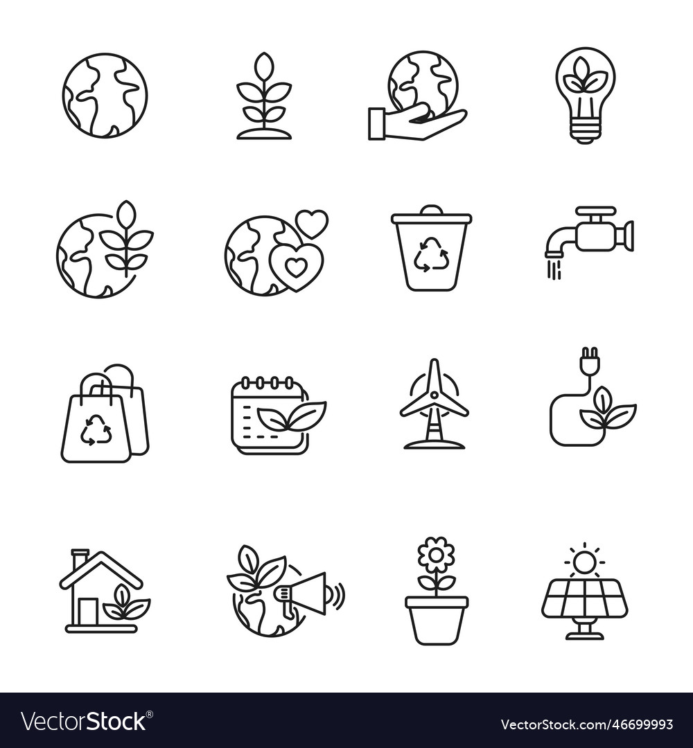 Set of earth day icons in linear style vector image Set of earth day icons in linear style