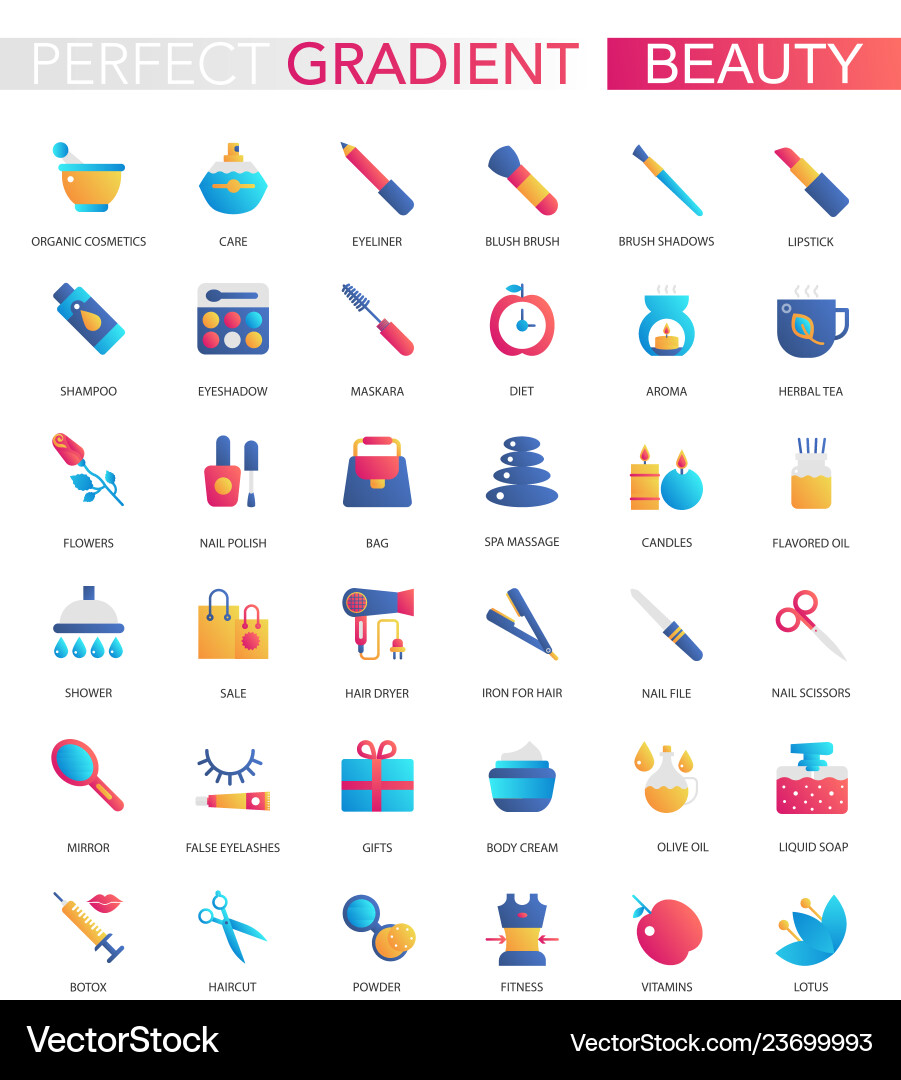 Set trendy flat gradient beauty Royalty Free Vector Image