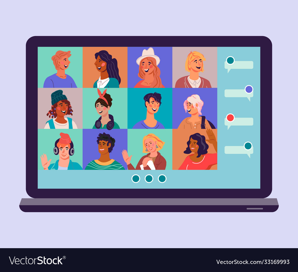 Virtual online conference concept - laptop Vector Image