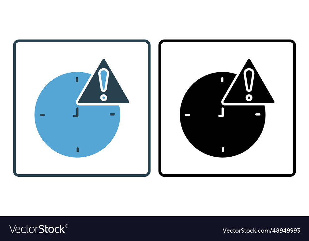 Warning icon clock with exclamation mark vector image Warning icon clock with exclamation mark