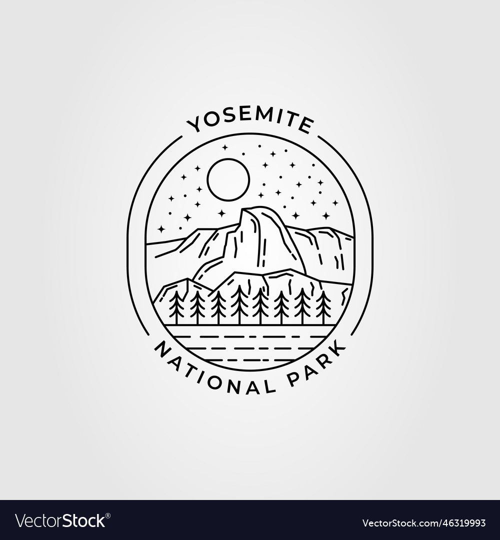 Yosemite National Park Line Art Logo Design Vector Image