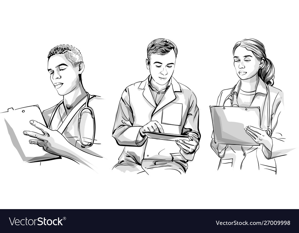 Doctors working set sketch storyboard detailed