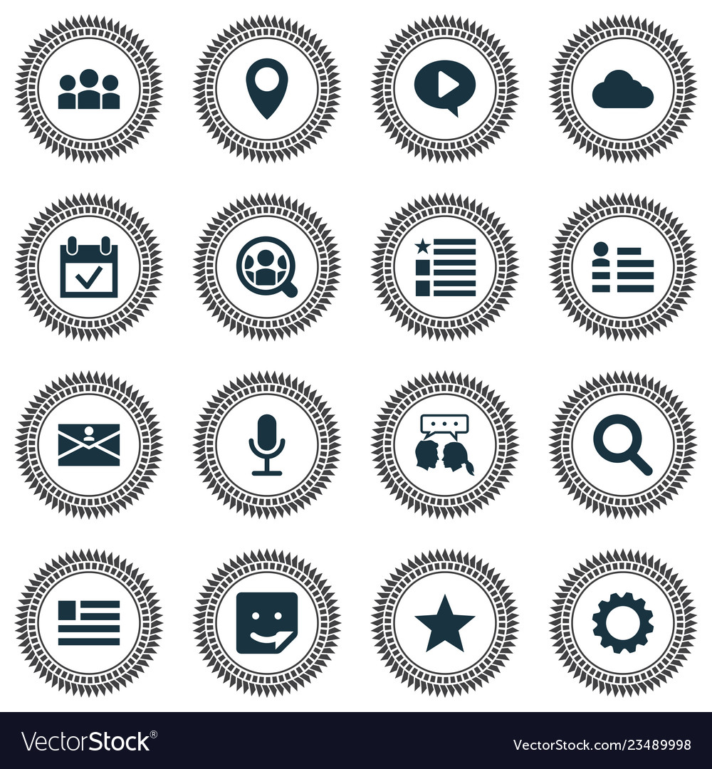 Internet icons set with location microphone play vector image Internet icons set with location microphone play