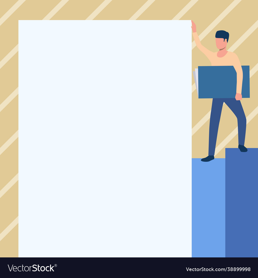 Man drawing standing carrying large notebook vector image Man drawing standing carrying large notebook