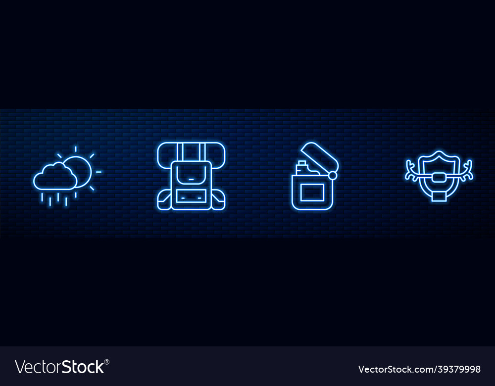 Set line lighter cloud with rain hiking backpack vector image Set line lighter cloud with rain hiking backpack