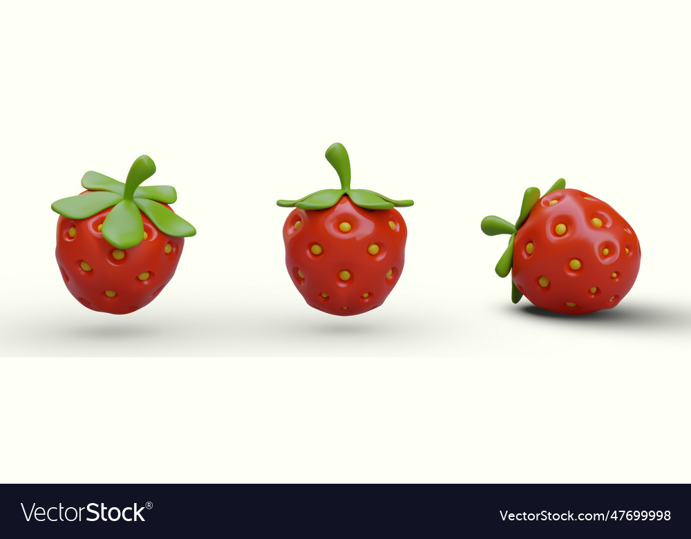 Set of 3d round strawberries view from different Vector Image Set of 3d round strawberries view from different