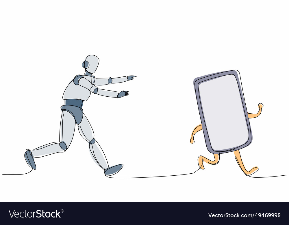 Single continuous line drawing robot run chasing Vector Image Single continuous line drawing robot run chasing