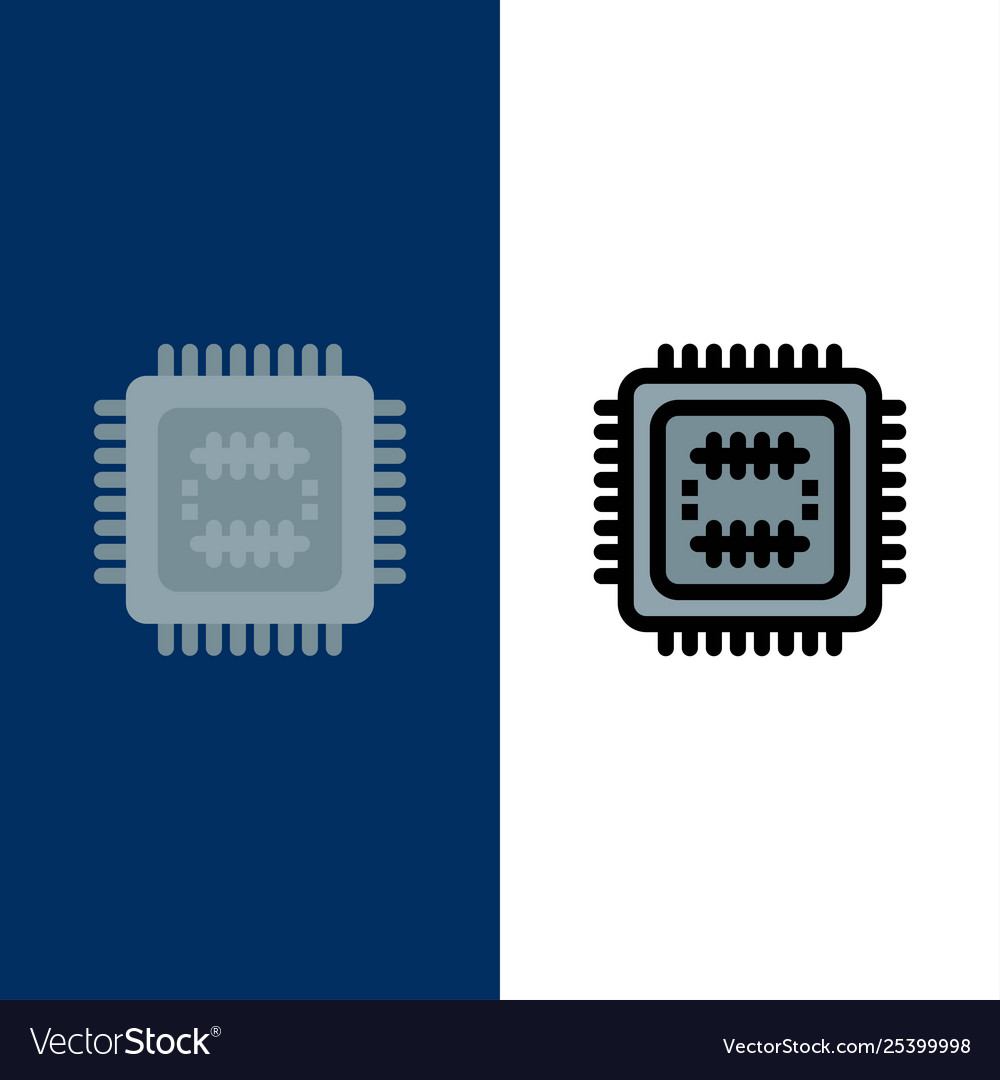 System tech technology cpu icons flat and line vector image System tech technology cpu icons flat and line