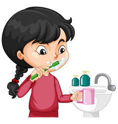 A girl cartoon character brushing teeth Royalty Free Vector