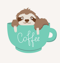 Cartoon sloth with a yellow cup coffee Royalty Free Vector