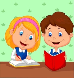 Cartoon boy and girl were readings story Vector Image