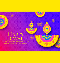 Burning diya on happy diwali holiday background Vector Image