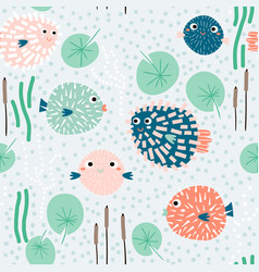Seamless summer decorative fish pattern Royalty Free Vector