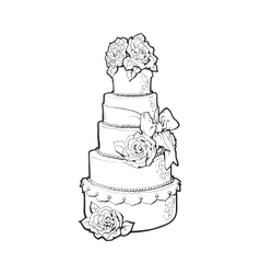 Traditional white tiered wedding cake decorated Vector Image