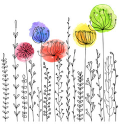 Background with drawing herbs and flowers Vector Image