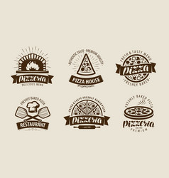 Pizza set logo label element Pizzeria Royalty Free Vector