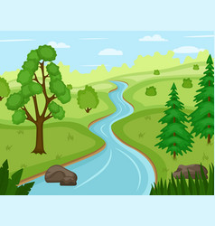 Nature scene with river and field Royalty Free Vector Image