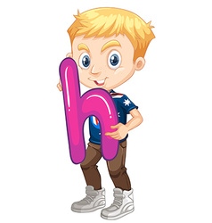 Little boy holding letter v Royalty Free Vector Image