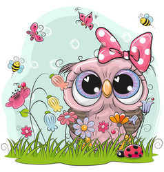 Cute owl with flowers and butterflies Royalty Free Vector