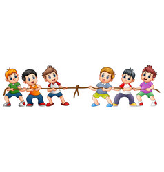 Cute children playing tug of war Royalty Free Vector Image