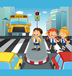 Children crossing street in city Royalty Free Vector Image