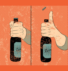 Beer retro poster design with revolution fist Vector Image