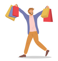 Funny shopkeeper man with discount clothes cartoon