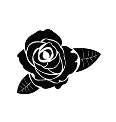 Black silhouette of rose with leaves Royalty Free Vector