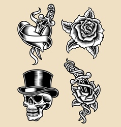 Day of the dead skull tattoo set Royalty Free Vector Image