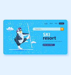 Cute penguin snowboarding ski resort concept full Vector Image