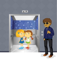 A girl and a boy in the elevator Royalty Free Vector Image