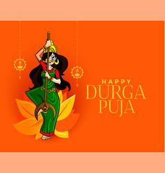 Happy durga pooja festival card with diya design Vector Image