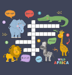 Crossword africa animals kids zoo african Vector Image