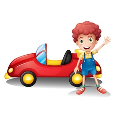 Boy cartoon in the red car Royalty Free Vector Image