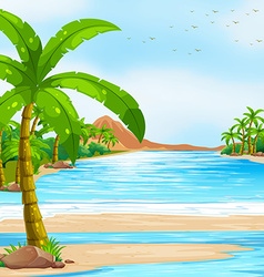 Scene with ocean and coconut tree Royalty Free Vector Image