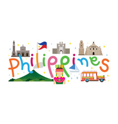 Philippines landmarks people in traditional Vector Image