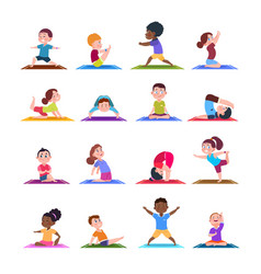 Kids exercise poses and yoga asana set Royalty Free Vector