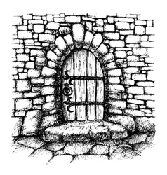 Arched door in a stone wall scatch Royalty Free Vector Image