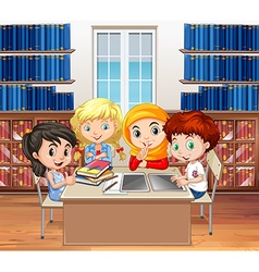 Children reading books in classroom Royalty Free Vector