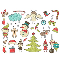 Two Christmas elf holding a gift Royalty Free Vector Image