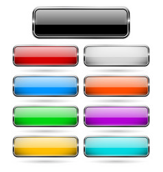 Colored glass 3d buttons with chrome frame round Vector Image