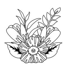 Floral Tropical Cartoon In Black And White Vector Image