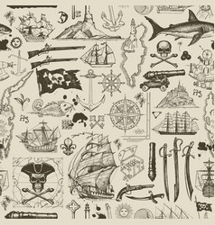 Seamless Pattern On Pirate Theme In Vintage Vector Image