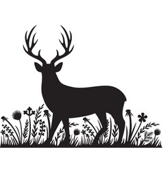 Silhouette deer stag reindeer in forest grass Vector Image