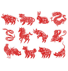 Round frames chinese zodiac signs animals types Vector Image