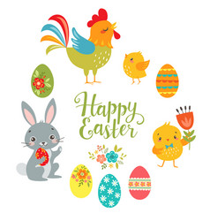 Set of cute spring design elements for easter Vector Image