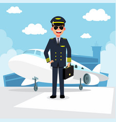 Man airplane pilot in front plane at the Vector Image