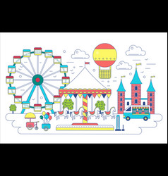 Flat line amusement circus park isolated on white Vector Image